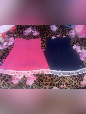 Hollister Strapless Smocked Mini Dress Tops in Coral and Black